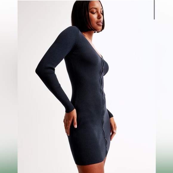 Abercrombie & Fitch Long-Sleeve Deep-V Mini Sweater Dress - Tall Length - Picture 2 of 5